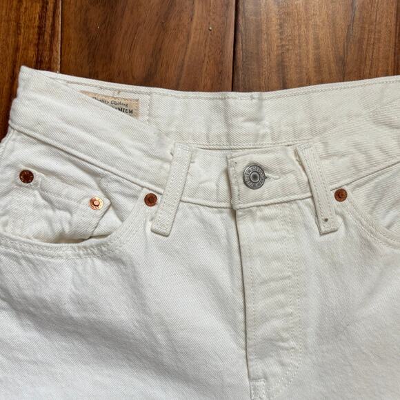 Levi's Premium 501 Jeans - Cream/Off-White - W25 L32 Raw Hem - Picture 3 of 6